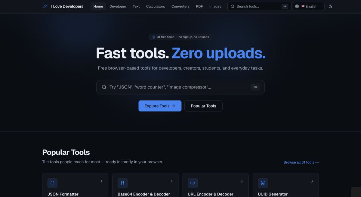I Love Developers — Privacy-First Developer Tools Platform